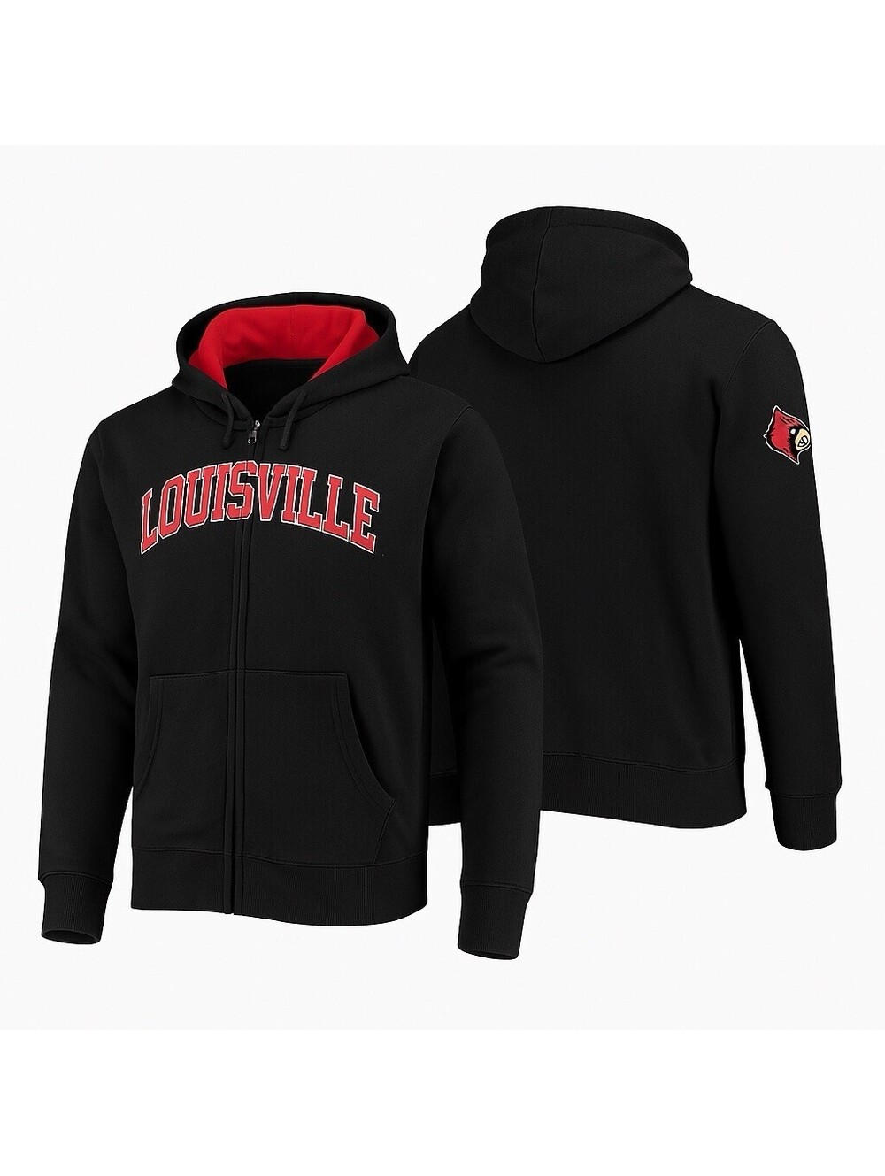 Louisville Cardinals Womens Med Black Zip Hoodie Colosseum Fleece Red Lined NCAA